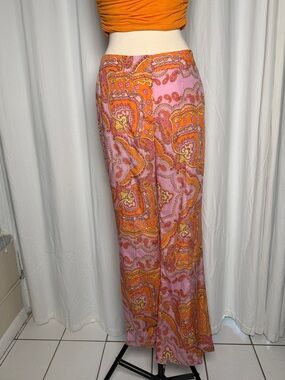 Mango Paisley Wide-Leg Pants in Pink & Orange